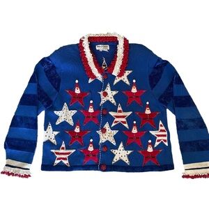 Vintage Jack B. Quick Embroidered Christmas Holiday Sweater Button Down Size XL